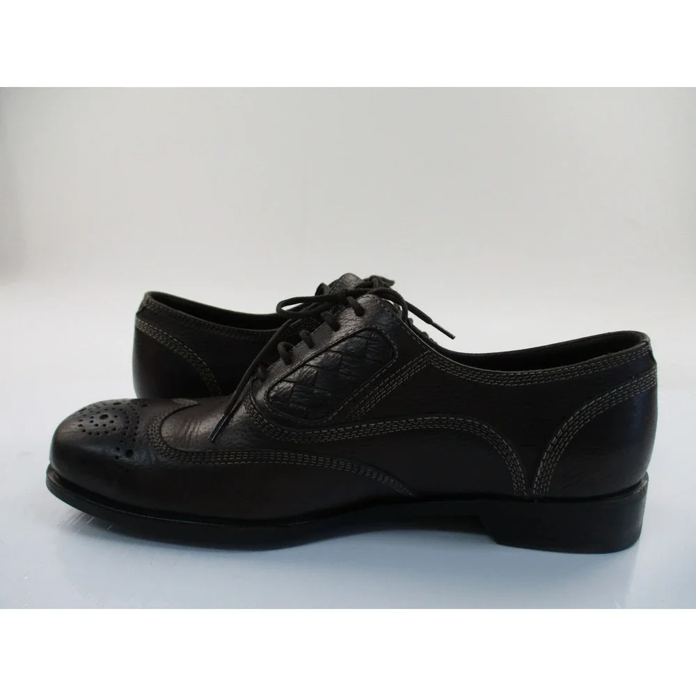 Bottega Veneta Oxford Mens 42 Brown Leather Wingtip Woven Brogue Made In Italy